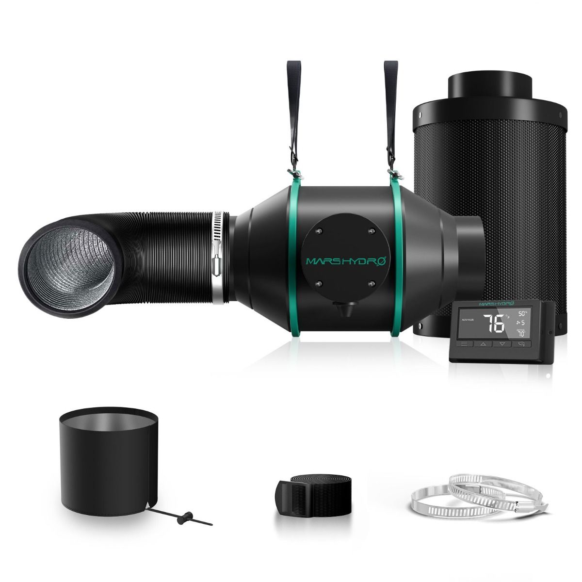 Kit Ventilação Exaustor e Filtro com Termostato e Controlador Digital 4" 100mm