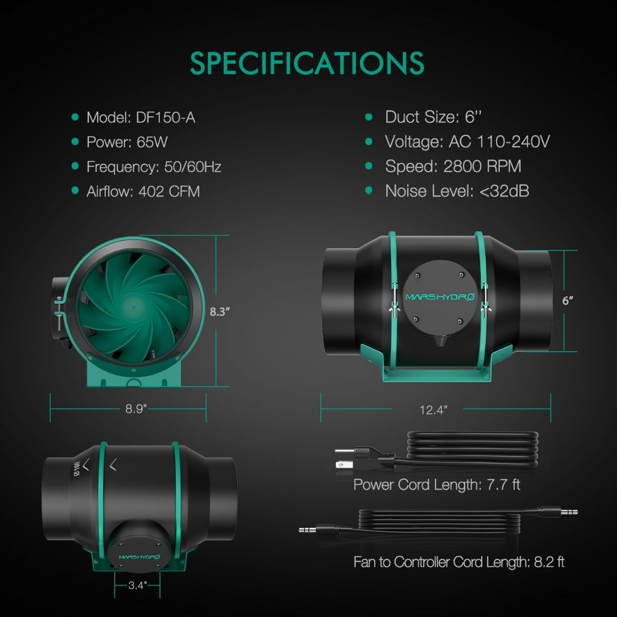 Exaustor Mars hydro 6" 150mm com Controle de temperatura