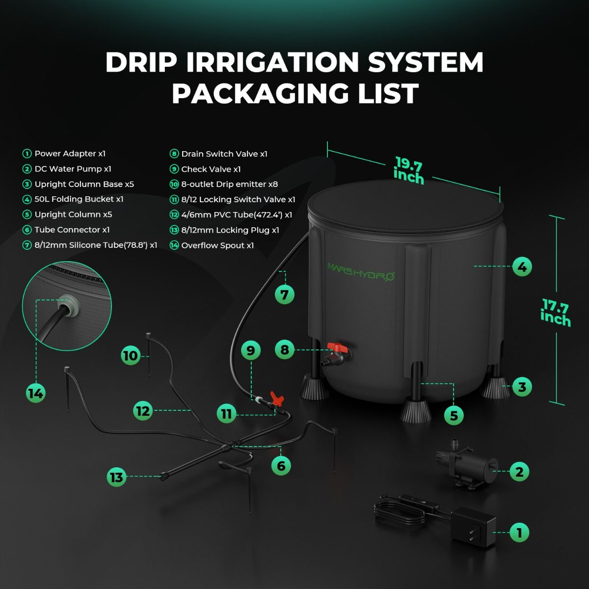 Kit de irrigação Automática Drip Mars Hydro para até 8 plantas
