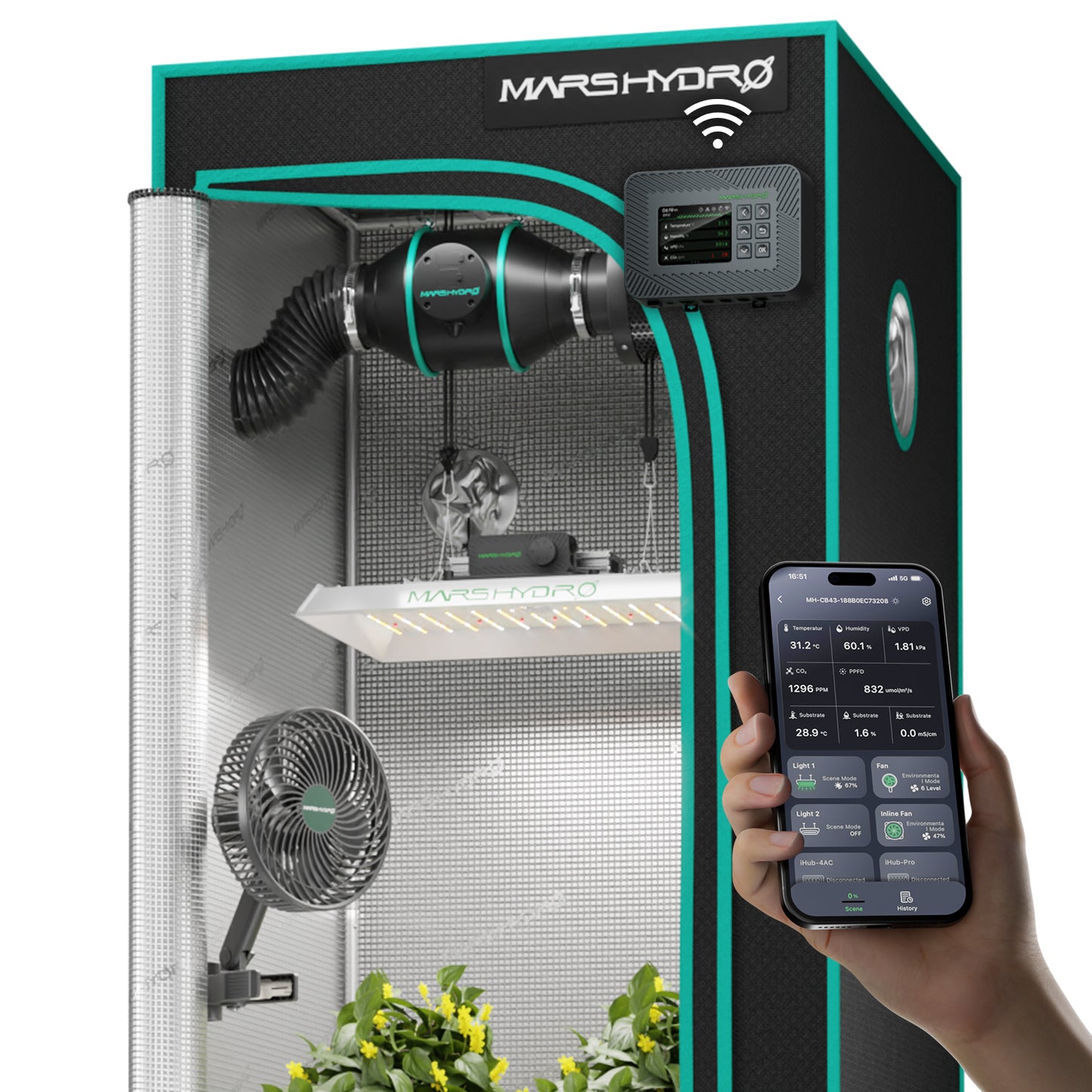Kit de Cultivo 80x80cm Mars Hydro TS1000 iControl Sistema Smart