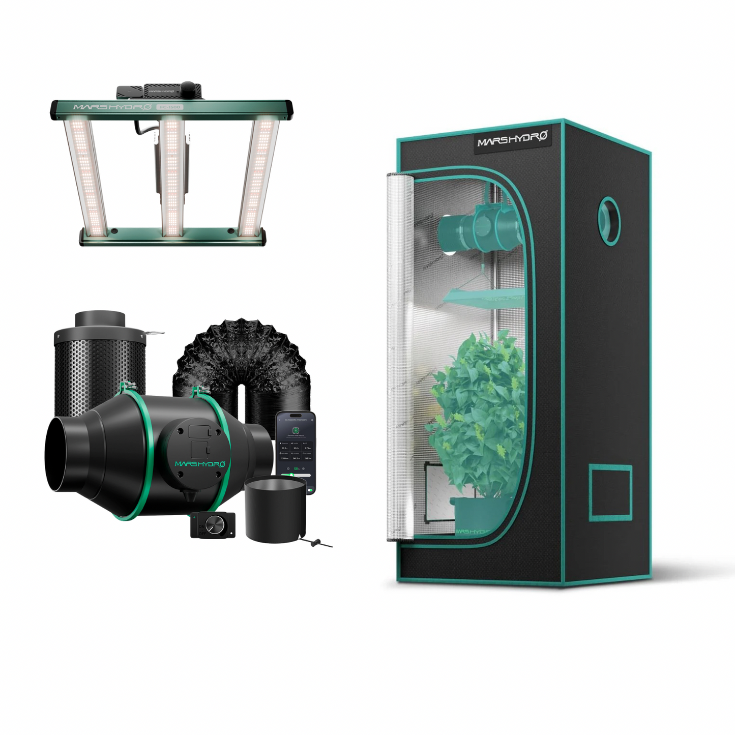 Kit de Cultivo Completo 80x80x160cm Mars Hydro LED FC1500