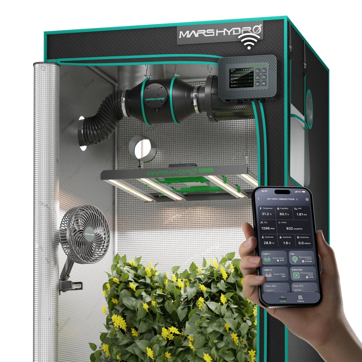 Kit de Cultivo 100x100cm Mars Hydro FCE3000 iControl Sistema Smart