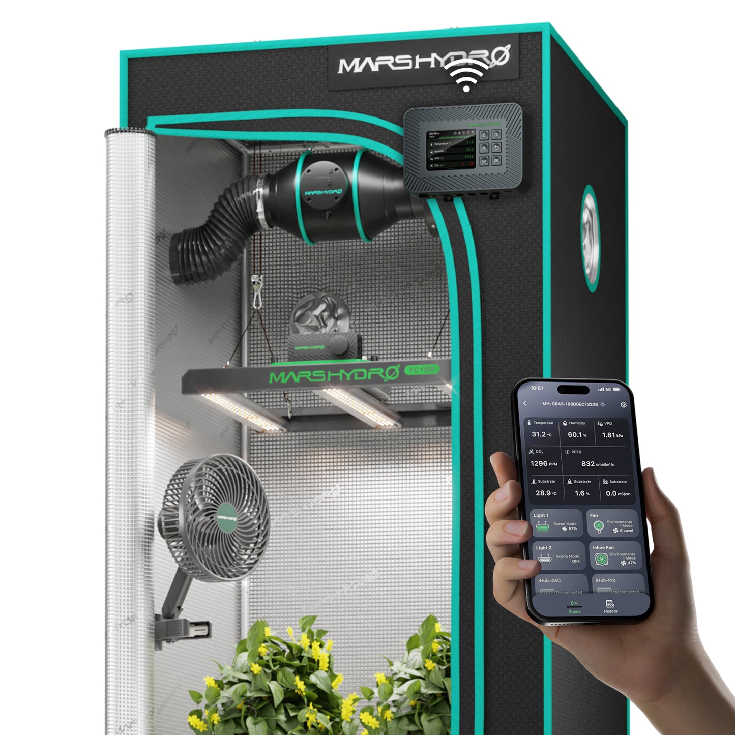 Kit de Cultivo 100x100cm Mars Hydro FC3000 iControl Sistema Smart