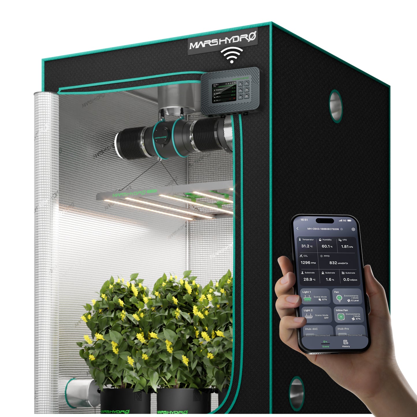 Kit de Cultivo 120x120cm Mars Hydro FC4800 iControl Sistema Smart