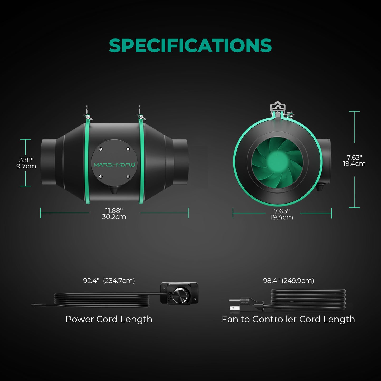 Exaustor Mars Hydro 100mm ( 4 inch ) com controlador de velocidade